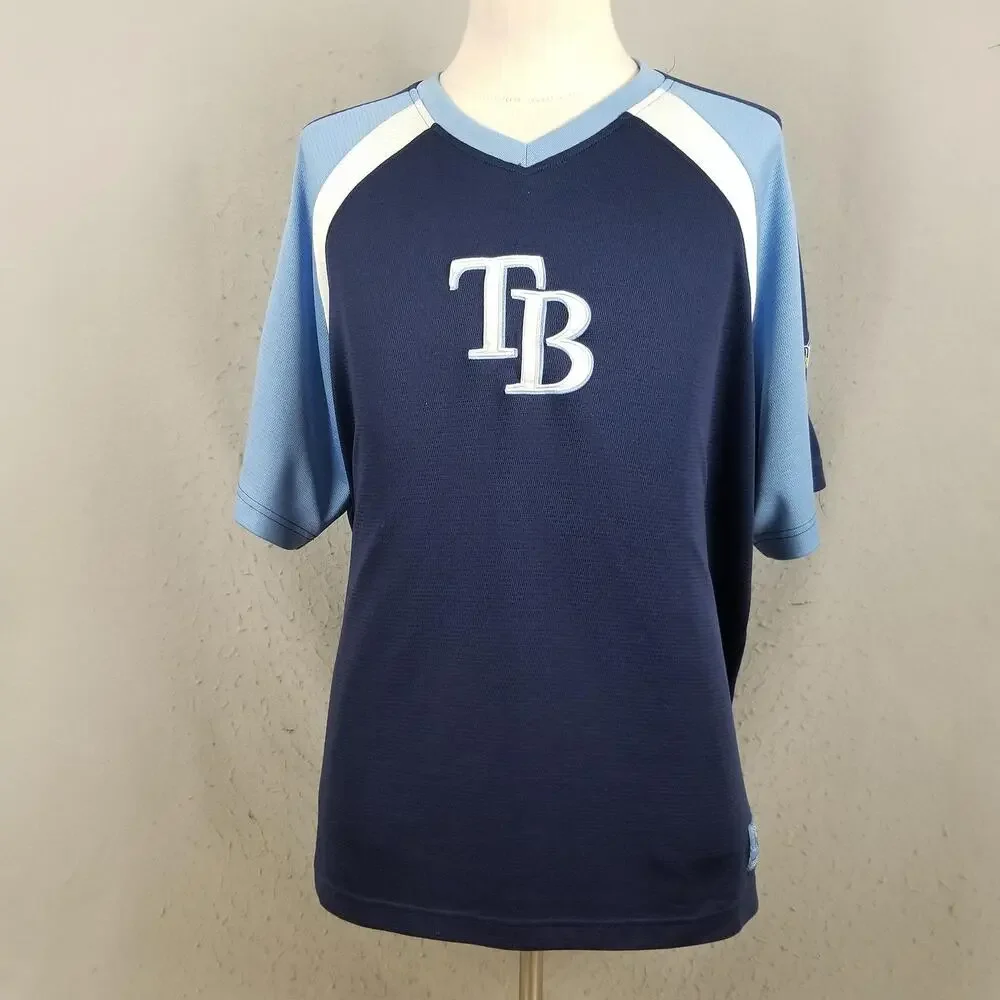 Tampa Bay Rays Jersey Shirt Mens Large Blue MLB Baseball‎ Majestic TB Logo